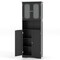 Black MDF Tempered Glass Tall Storage Cabinet with Frosted Doors and Shelves